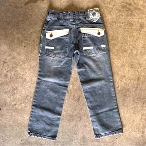 Vintage 90s Grey denim white and black carpenter jeans with embellished pockets